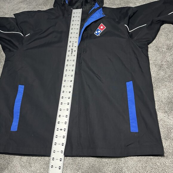 Dominos Gear Jacket Mens Size Large Black Rain Jacket Windbreaker Hooded Zip - Picture 13 of 14